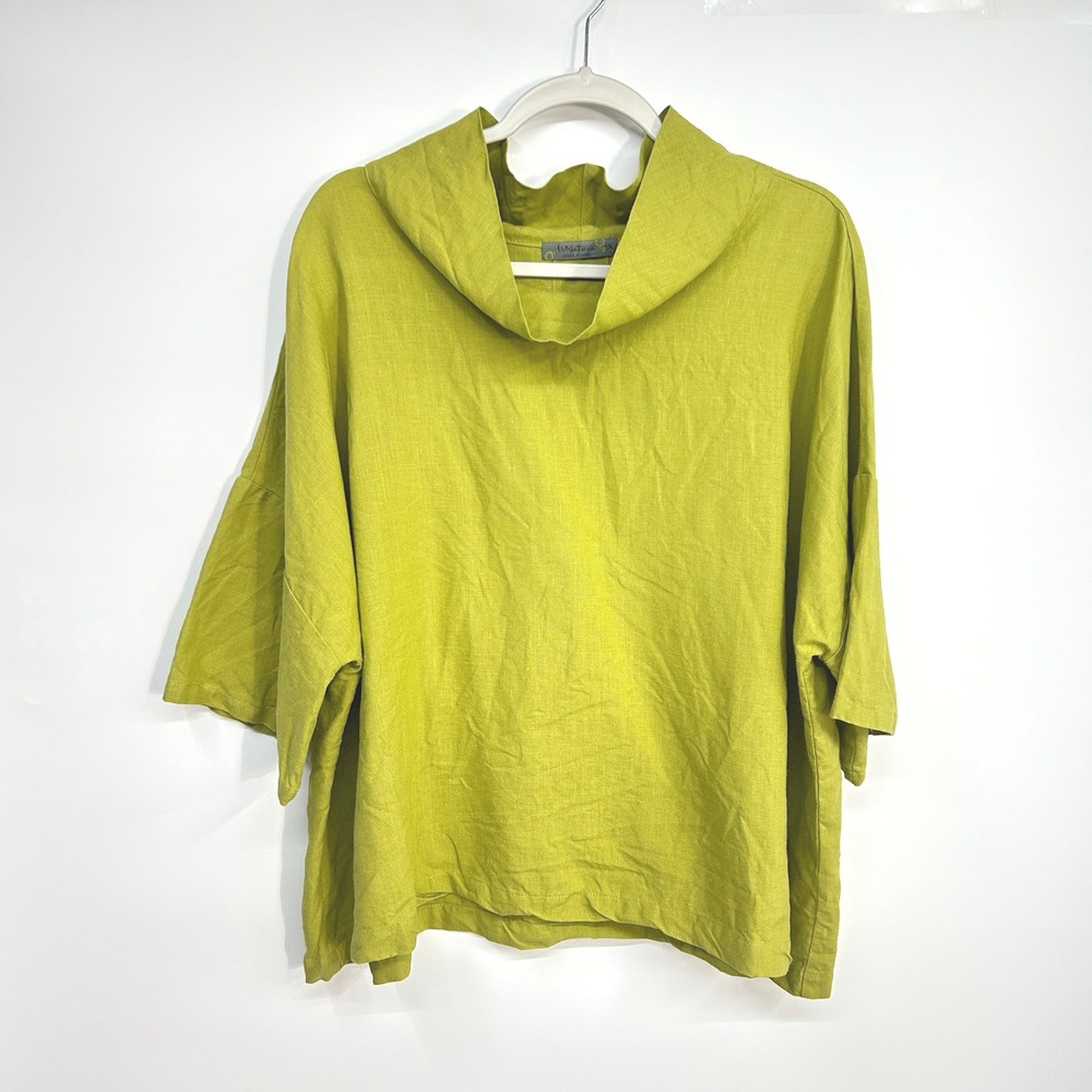 Chalet et Ceci 100% Linen Tunic Top 1X Cowl Neck Lagenlook Made USA Artsy